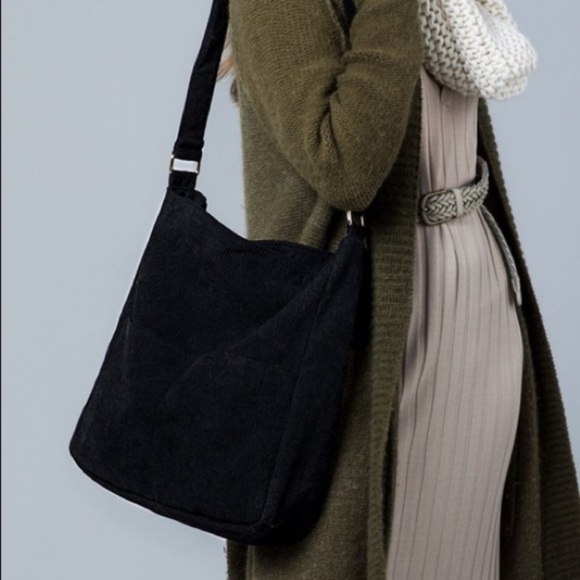 Black Corduroy Messenger/Crossbody Bag - Picture 1 of 3